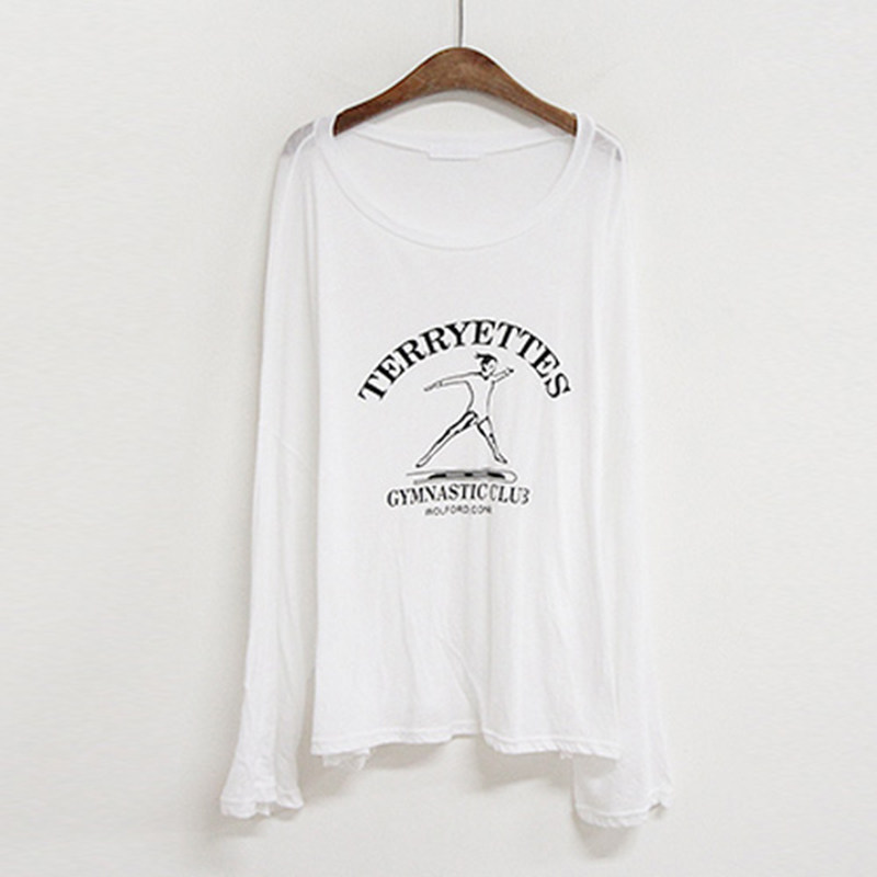 夏季白色t恤长袖宽松露肩风打底衫 monie服饰T恤