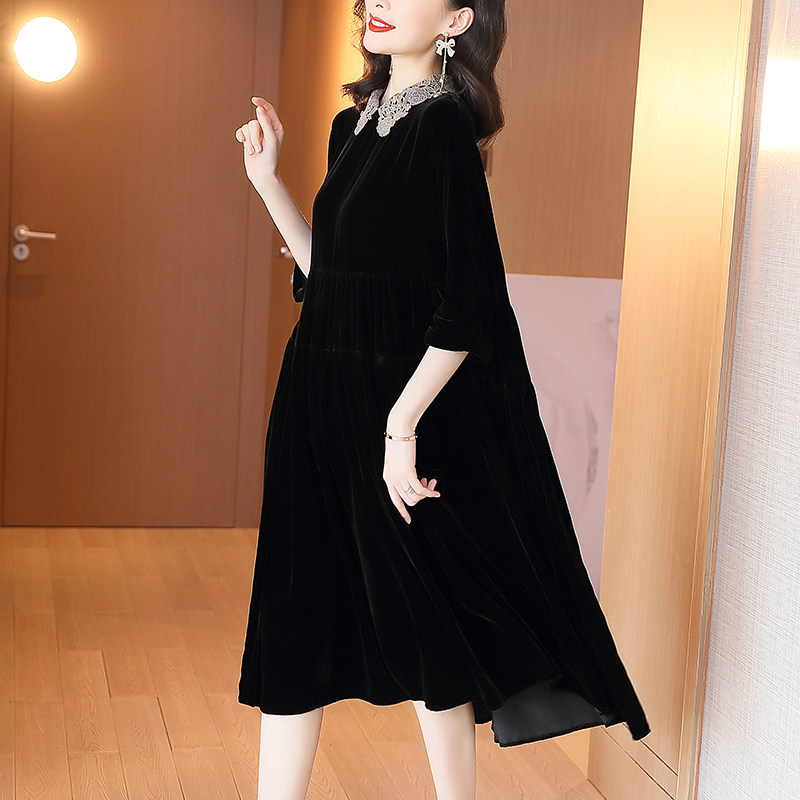 金丝绒2020秋装新款高端名媛连衣裙 凯芙诺连衣裙