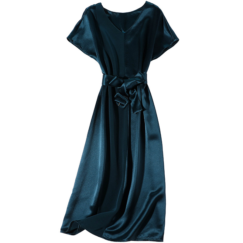 醋酸连衣裙夏2020新款收腰缎面裙子 凯芙诺连衣裙