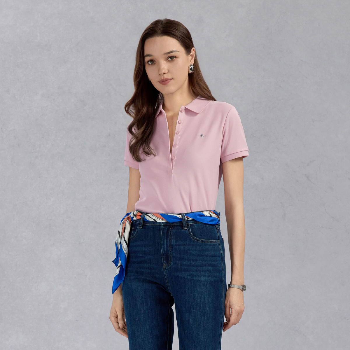 GANT/甘特2025新款夏季流行女装纯色上衣珠地棉混纺短袖POLO衫 - 图1