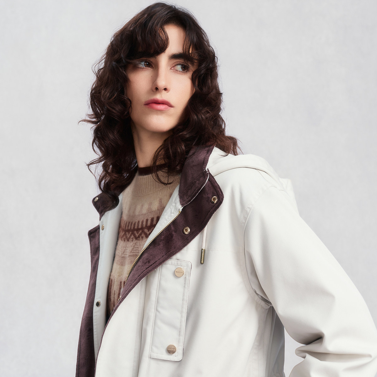 GANT/甘特25秋冬女外套工装风撞色边连帽立领复古老钱风休闲风衣,淘宝优惠券,粉丝福利购,淘宝优惠卷