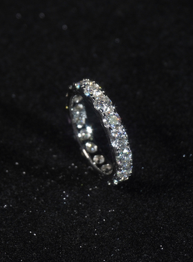 LFL欧美嘻哈饰品 S925银莫桑钻单排4MM满钻戒指 简约百搭银饰戒指