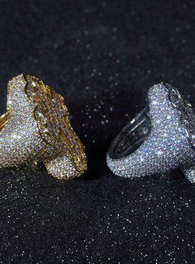 LFL欧美嘻哈戒指 T方镶钻十字架戒指个性时尚潮流美式小众指环