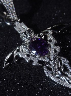 LFL欧美嘻哈饰品 满钻恶魔之剑紫水晶十字架吊坠朋克百搭潮流挂坠