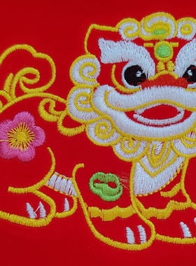 新款红色绒布醒狮绣片狮子半成品庆阳香包刺绣麒麟绣布手工DIY