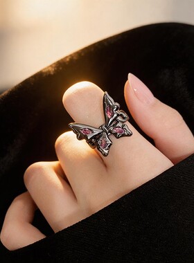 轻奢蝴蝶锆石戒指女开口时尚个性小众指环高级感