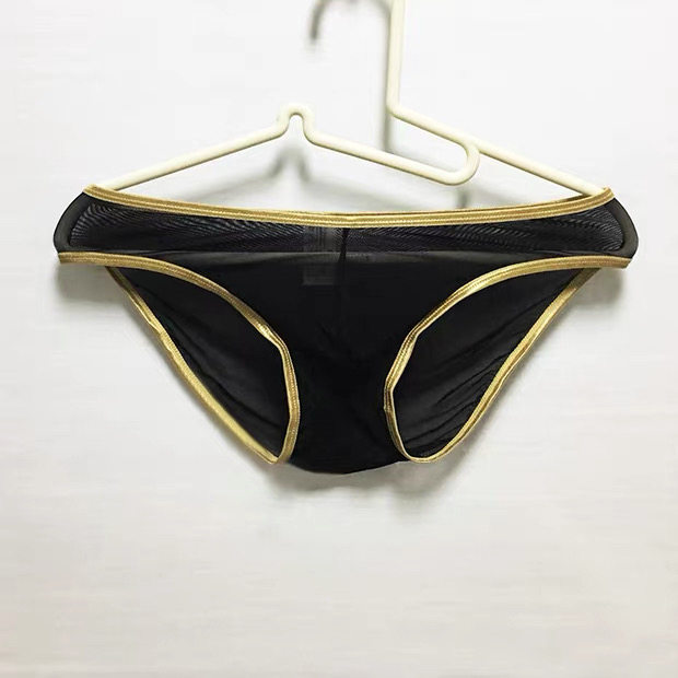 男士性感内裤全透明性感新潮低腰三角裤细网纱轻柔超薄单层金色边,淘宝优惠券,粉丝福利购,淘宝优惠卷