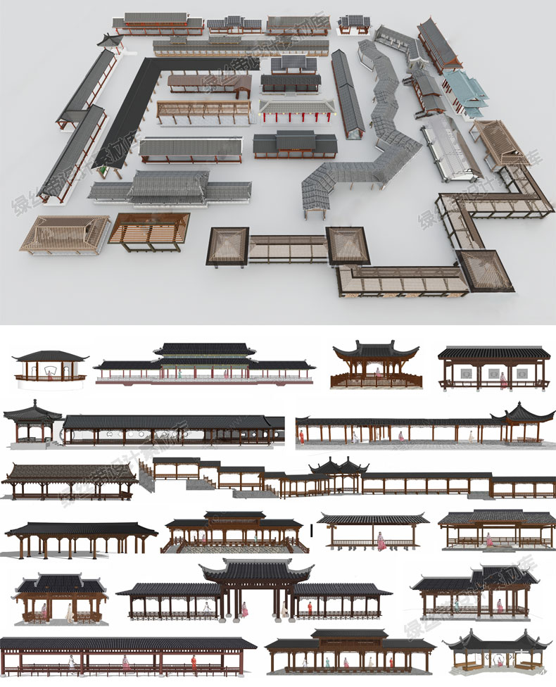 景观小品廊架花架葡萄架公园广场校园连廊风雨草图大师长廊su模型-图2