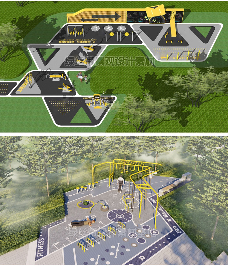 健身活动区su模型儿童老年人场地居住区小区公园景观节点草图大师 - 图2