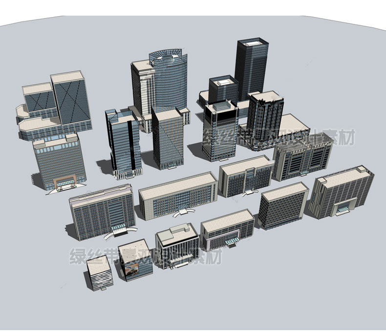 现代办公楼商业写字楼多高层单位行政楼综合楼配楼建筑su模型素材