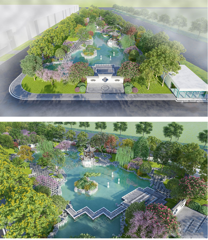 新中式公园景观乡村文化广场城市绿地小游园改造su模型草图大师-图0