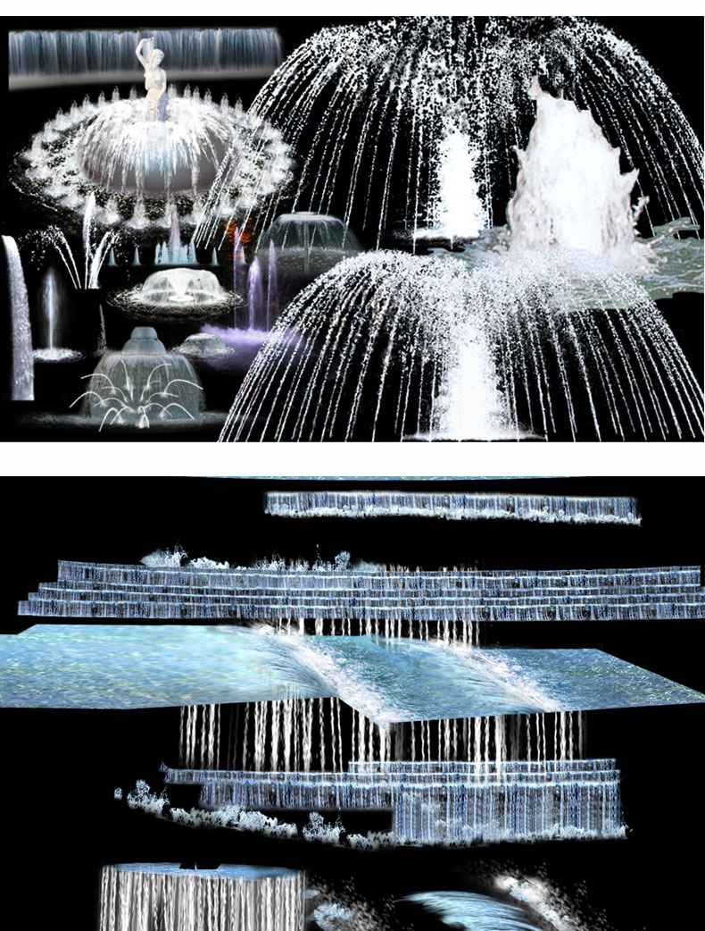瀑布水帘喷泉流水跌水水花 效果图后期水景水池叠水psd免抠ps素材 - 图2
