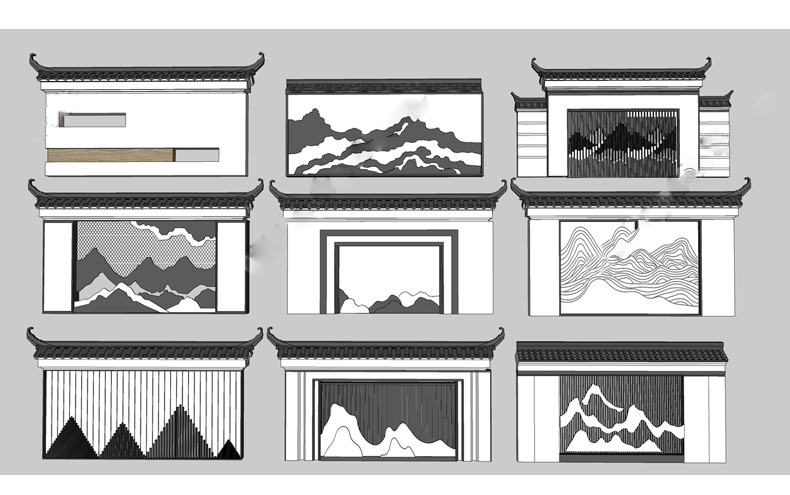 新中式草图大师庭院四合院影壁照壁墙景墙围墙院子屏风浮雕su模型,淘宝优惠券,粉丝福利购,淘宝优惠卷