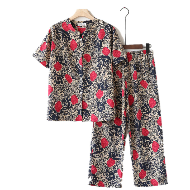 妈LOVE咪妈妈冰丝夏装中老年人女装雪纺开衫奶奶宽松T恤衣服老人衬衫套装3