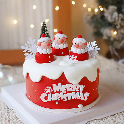 原创烘焙蛋糕装饰 奶油小猪围巾麋鹿圣诞树小动物甜品台派对装扮 - 图1