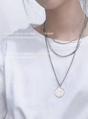 叠戴圆盘小众设计日韩风毛衣项链