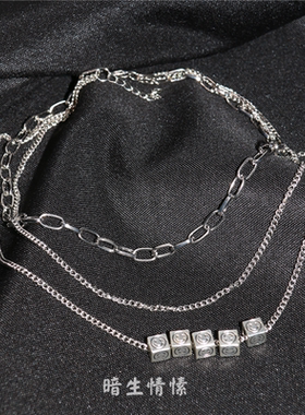 多层魔方嘻哈风短款吊坠项链网红