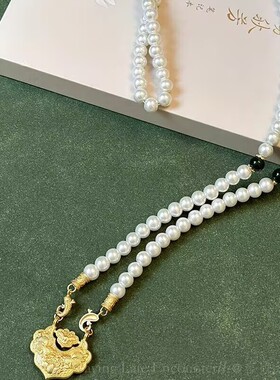 金色平安锁，沙金+玻璃珠子