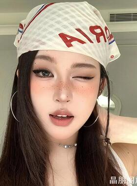 辣妹穿搭刚需印花包头头巾薄款