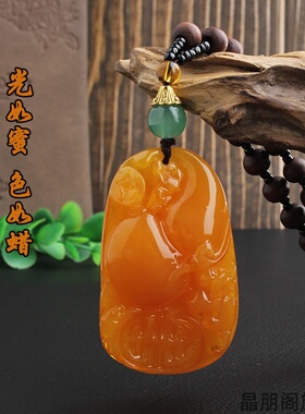 复古仿老蜜蜡吊坠项链平