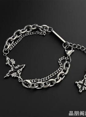 钛钢手链男潮高级感ins小众设计感轻奢高街嘻哈男生十字架酷手饰