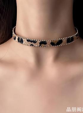 复古辣妹豹纹choker纽扣项圈女2025年新款个性时尚颈链脖子配饰