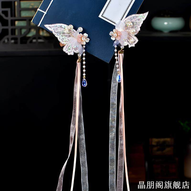 汉服绢花儿童头饰古风发饰宝宝头发卡国风绿色飘带发夹女童配饰品,淘宝优惠券,粉丝福利购,淘宝优惠卷