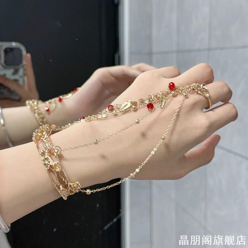 Super fairy Han clothing accessories ring bracelet one piece ancient style Dunhuang Feitian bracelet back chain exotic style ancient silver bell bracelet