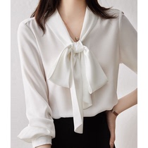 Knowable gentleness ~ relaxed and comfortable hide meat minimalist agnostic neckline with butterfly knot shirt blouses womens autumn