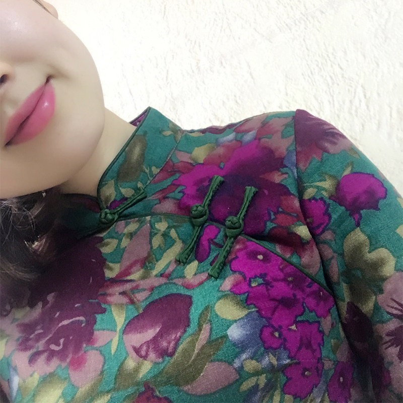 中国风日常复古修身短款棉麻旗袍 傲雪屋上衣