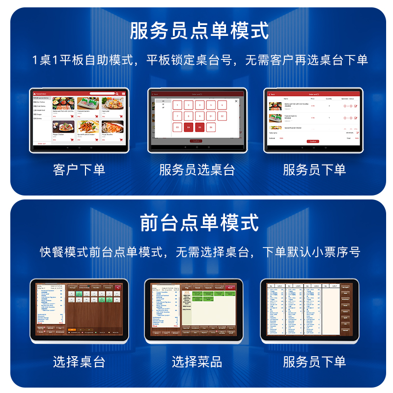 海外国外多语言无线平板点餐扫码手持点菜机酷睿收银机一体机触摸双屏港澳台日俄法泰柬英繁税率收银系统软件-图1