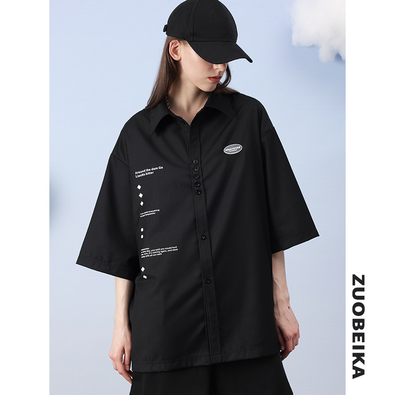 2022新款黑色女短袖薄款夏法式衬衫 佐贝卡衬衫