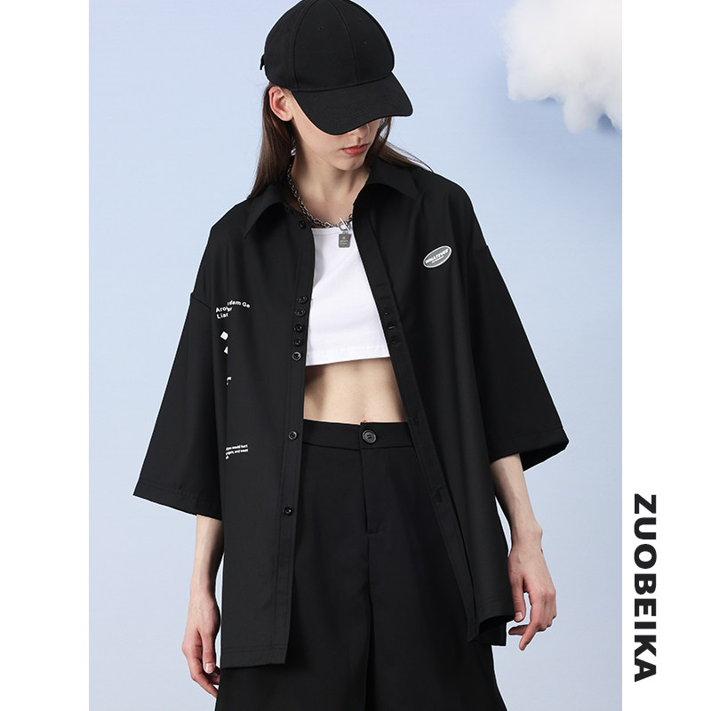 2022新款黑色女短袖薄款夏法式衬衫 佐贝卡衬衫