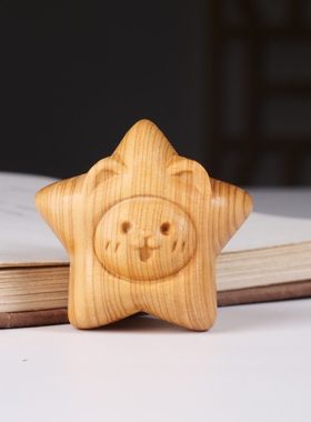 崖柏木雕星星猫手把件背包书包装饰挂件汽车钥匙挂件卡通可爱装饰