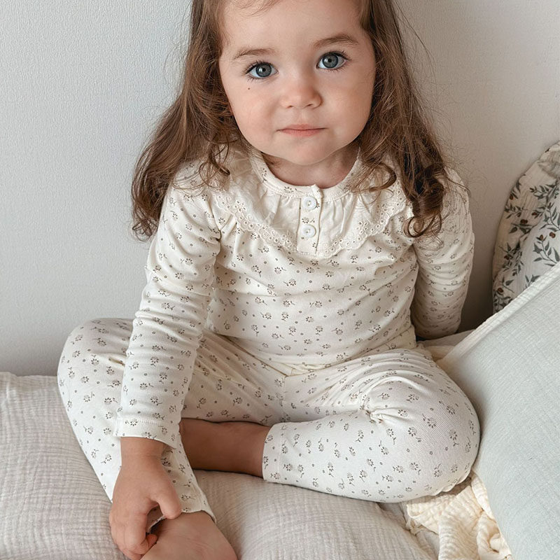 儿童家居服秋冬新款花边领长袖睡衣纯棉女童保暖打底衫裤子两件套,淘宝优惠券,粉丝福利购,淘宝优惠卷