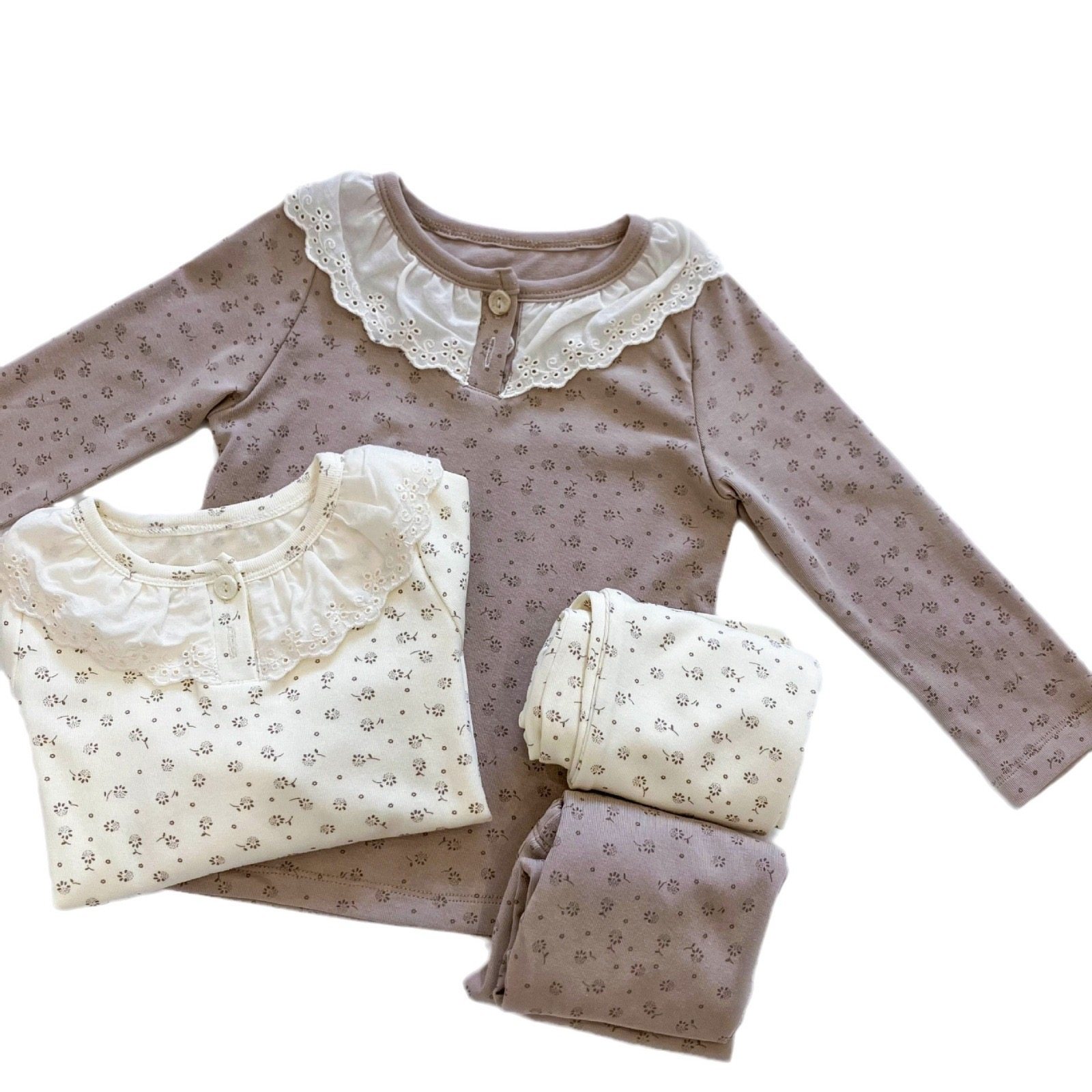 儿童家居服秋冬新款花边领长袖睡衣纯棉女童保暖打底衫裤子两件套,淘宝优惠券,粉丝福利购,淘宝优惠卷