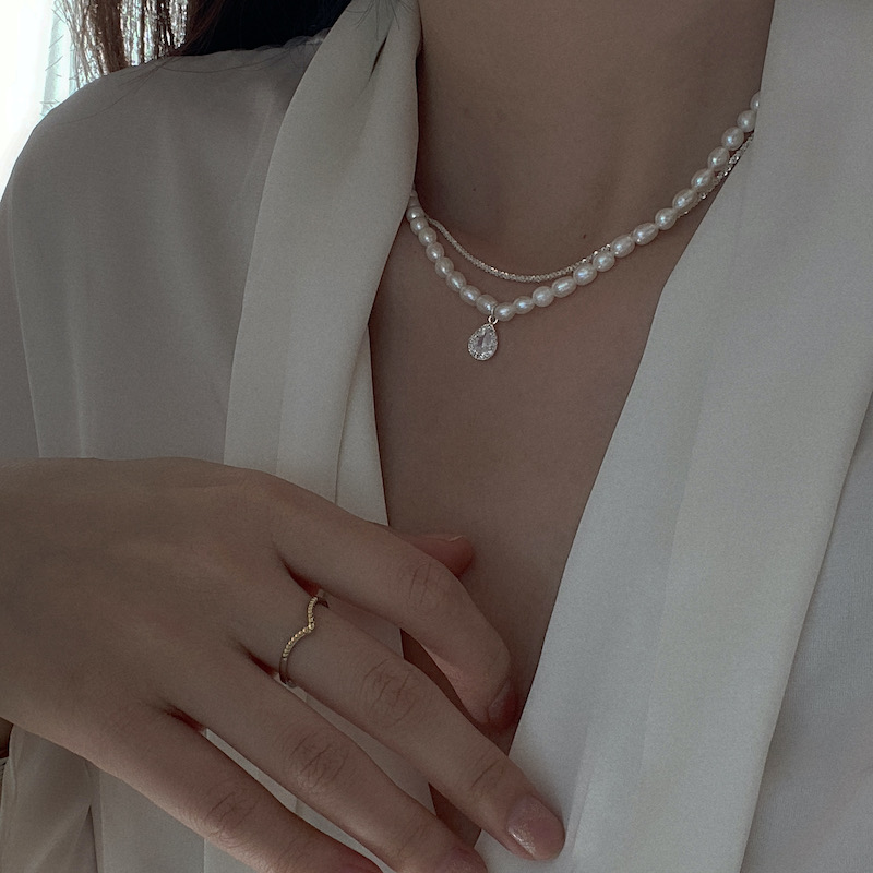 与你手作丨天然珍珠项链女夏复古小众原创 纯银淡水珍珠锁骨链  S925