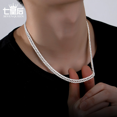 999纯银古巴链项链男士潮男款990足银手链银链子官方旗舰店正品 - 图1