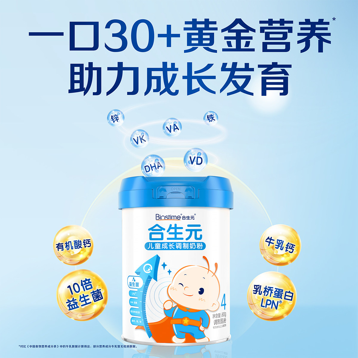 【30+种好营养】合生元儿童成长配方奶粉800g3岁4岁6岁以上DHA钙