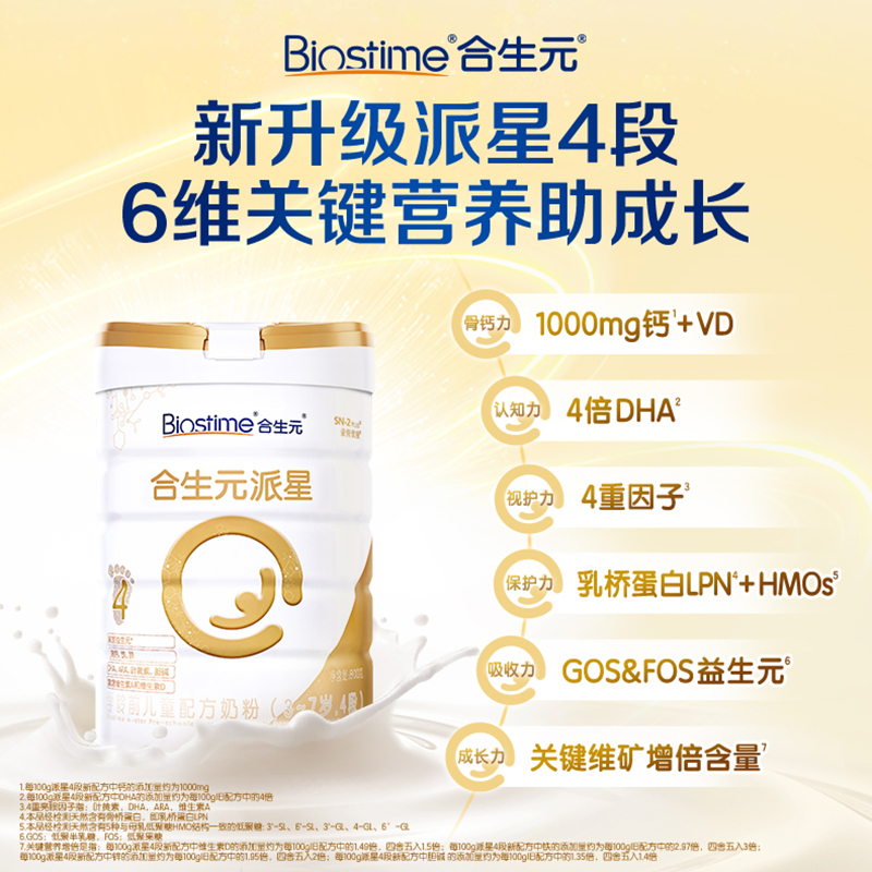 合生元派星学龄前儿童成长配方牛奶粉4段800g*4罐乳桥蛋白LPN进口