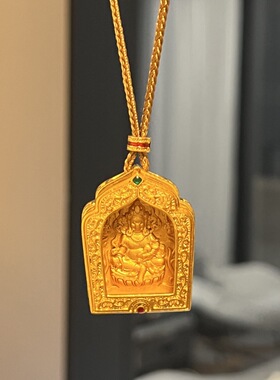 《黄财神》藏式佛像嘎乌盒纯黄铜绿度母不动明王佛吊坠项链可打开