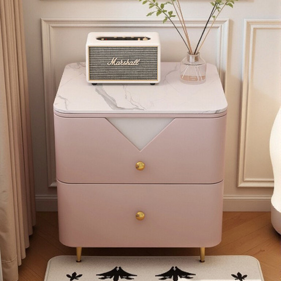 Mousse flagship store bedside table home bedroom pink storage cabinet double-layer storage bedside cabinet bedside storage rack