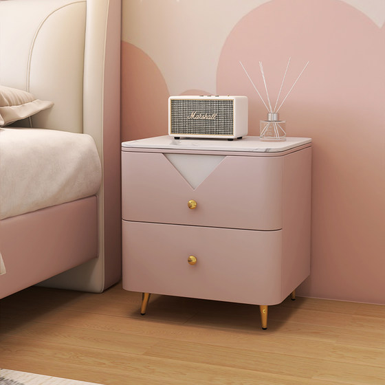 Mousse flagship store bedside table home bedroom pink storage cabinet double-layer storage bedside cabinet bedside storage rack