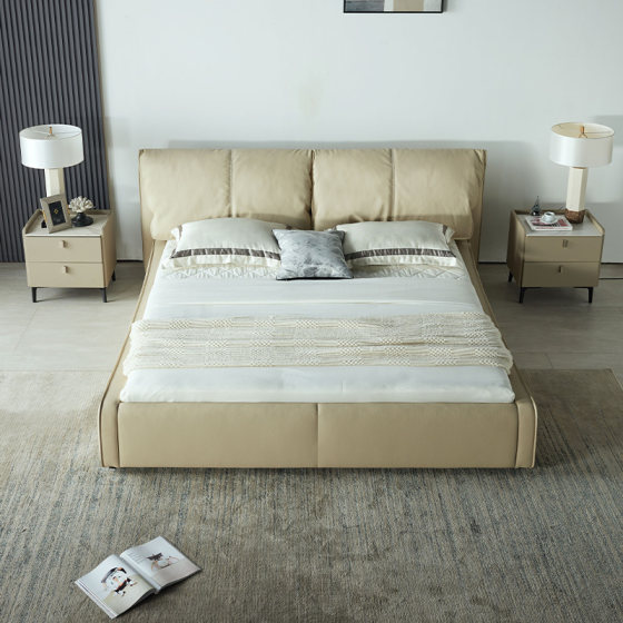 Mousse flagship store bed leather bed modern simple leather art bed soft bag double bed bedroom
