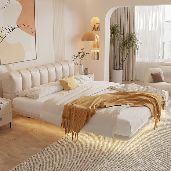 Mousse official leather bed cream style puff bed modern simple suspended bed double bed bed frame