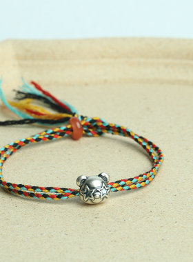 熊不星星眼小熊纯银手绳情侣闺蜜手链百搭ins网红少女粉嫩99足银