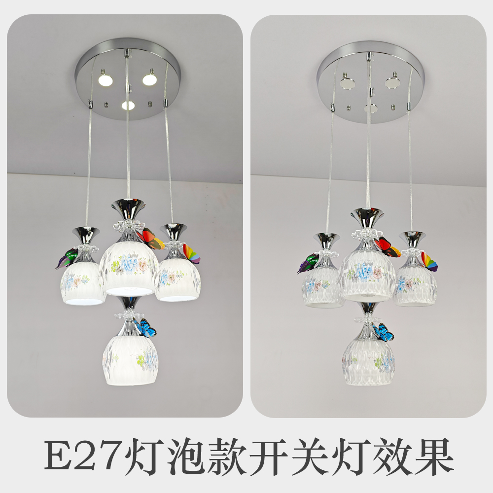 2025新中古水晶玻璃led餐厅灯饭厅饭桌玄关家用现代简约鱼线吊灯 - 图2