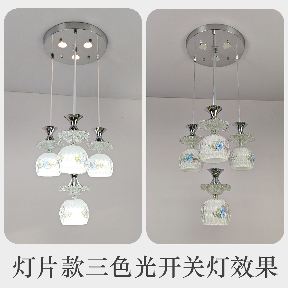 2025新中古水晶玻璃led餐厅灯饭厅饭桌玄关家用现代简约鱼线吊灯 - 图1