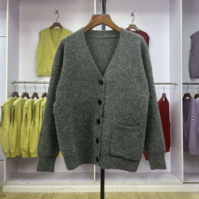Knitted Sweater Versatile Solid Color ແຂນຍາວດຽວເຕົ້ານົມຫນາ Lapel ໃຫມ່ແມ່ຍິງ Sweater ແມ່ຍິງ