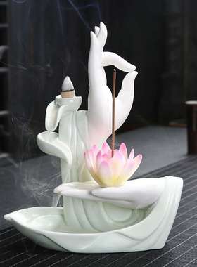 跨境创意大号紫砂佛手倒流香炉玄关客厅家居倒流香陶瓷香薰炉